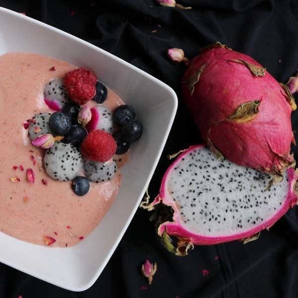 Dragonfruit smoothie on a bowl