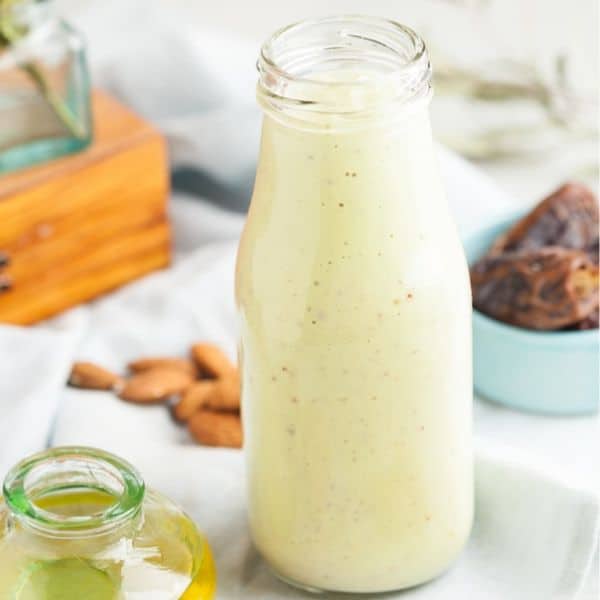 Almond milk in a jar with other ingredients