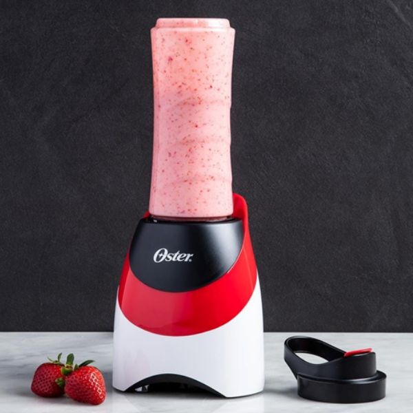 An Oster my blend 250 watt blender used to blend strawberry smoothie